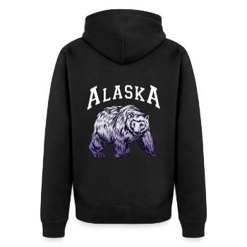 Alaska Geschenk USA Natur Bär Denali Grizzly Wald - Unisex Premium Bio Zip Hoodie - Schwarz - Hinten - Nico (187cm)