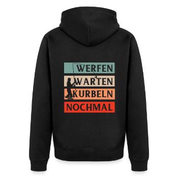 Angeln Tshirt Mann Fischer Rute Fischfang Fishing - Unisex Premium Bio Zip Hoodie - Schwarz - Hinten - Nico (187cm)