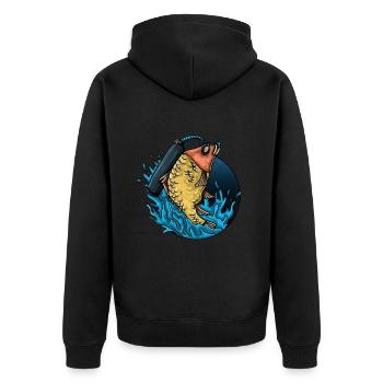 Angeln Tshirt Mann Fischer Rute Fischfang Fishing - Unisex Premium Bio Zip Hoodie - Schwarz - Hinten - Nico (187cm)