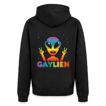 Gender Lesben, Schwule, Trans, Queer Regenbogen - Unisex Premium Bio Zip Hoodie - Schwarz - Hinten - Nico (187cm)