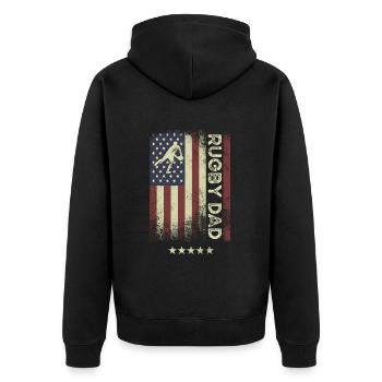 American Flag - Rugby Dad - Unisex Premium Organic Zip Hoodie - black - Back - Nico (187cm)
