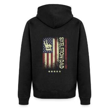 USA Amerikanische Flagge - Skeleton Dad - Unisex Premium Bio Zip Hoodie - Schwarz - Hinten - Nico (187cm)