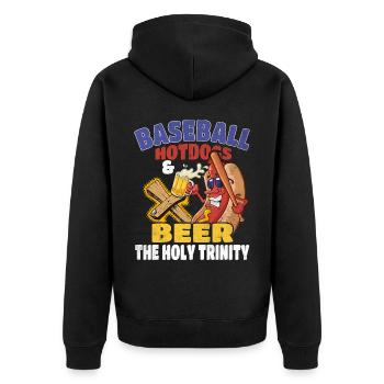 Baseball Hot Dogs & Bière The Holy Trinity Baseball - Veste à capuche bio Premium Unisexe - noir - Dos - Nico (187cm)
