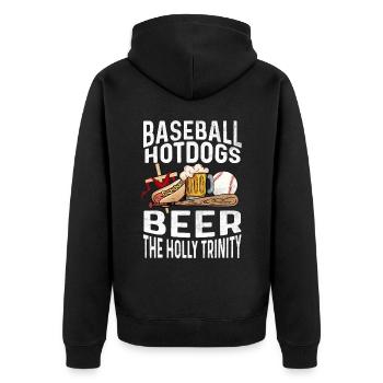 Baseball Hot Dogs & Bière The Holy Trinity Baseball - Veste à capuche bio Premium Unisexe - noir - Dos - Nico (187cm)