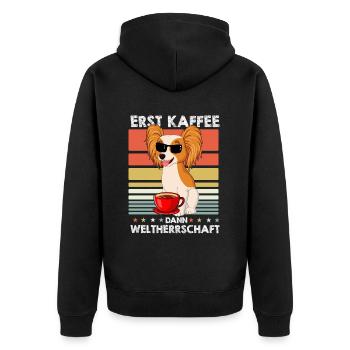 Papillon Sonnenbrille Kaffee - Unisex Premium Bio Zip Hoodie - Schwarz - Hinten - Nico (187cm)