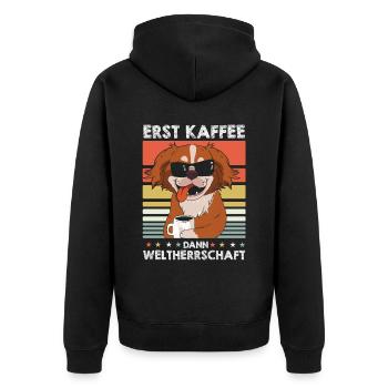 Pekingese Kaffee-Sonnenbrille - Unisex Premium Bio Zip Hoodie - Schwarz - Hinten - Nico (187cm)
