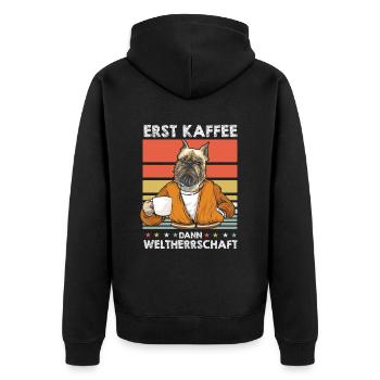 Brussels Griffon Kaffee - Unisex Premium Bio Zip Hoodie - Schwarz - Hinten - Nico (187cm)