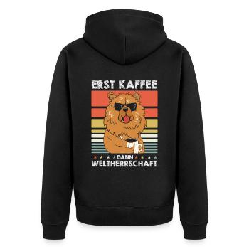 Chow Chow Kaffee-Sonnenbrille - Unisex Premium Bio Zip Hoodie - Schwarz - Hinten - Nico (187cm)