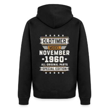 Oldtimer November 1960 Geburtstag Geschenk - Unisex Premium Bio Zip Hoodie - Schwarz - Hinten - Nico (187cm)