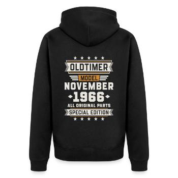 Oldtimer November 1966 Geburtstag Geschenk - Unisex Premium Bio Zip Hoodie - Schwarz - Hinten - Nico (187cm)
