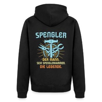 Spengler Beruf Bauspengler Sprüche - Unisex Premium Bio Zip Hoodie - Schwarz - Hinten - Nico (187cm)