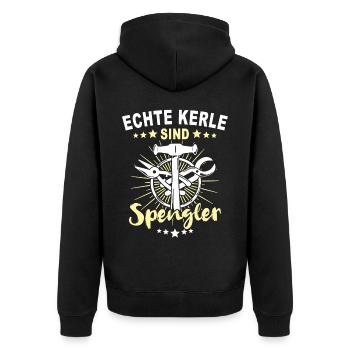 Spengler Beruf Bauspengler Sprüche - Unisex Premium Bio Zip Hoodie - Schwarz - Hinten - Nico (187cm)