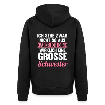 Geschwister Familie Schwestern Schwester - Unisex Premium Bio Zip Hoodie - Schwarz - Hinten - Nico (187cm)
