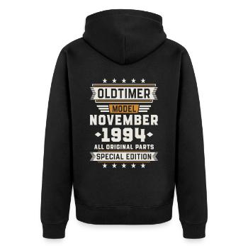 Oldtimer November 1994 Geburtstag Geschenk - Unisex Premium Bio Zip Hoodie - Schwarz - Hinten - Nico (187cm)