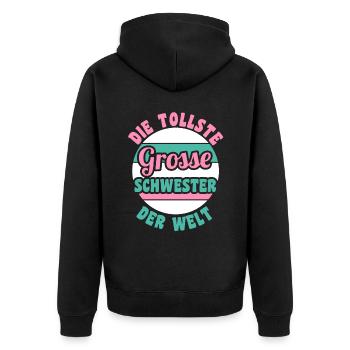 Geschwister Familie Schwestern Schwester - Unisex Premium Bio Zip Hoodie - Schwarz - Hinten - Nico (187cm)