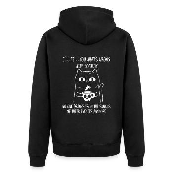 Trink aus dem Schädel deines Feindes Lustige Katze - Unisex Premium Bio Zip Hoodie - Schwarz - Hinten - Nico (187cm)