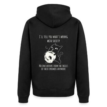 Trink aus dem Schädel deines Feindes Lustige Katze - Unisex Premium Bio Zip Hoodie - Schwarz - Hinten - Nico (187cm)