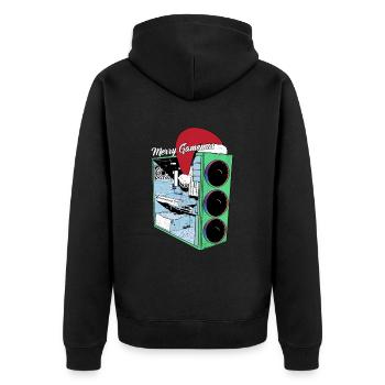 PC de jeu avec Beanie Funny Gambler Outfit Noël - Veste à capuche bio Premium Unisexe - noir - Dos - Nico (187cm)