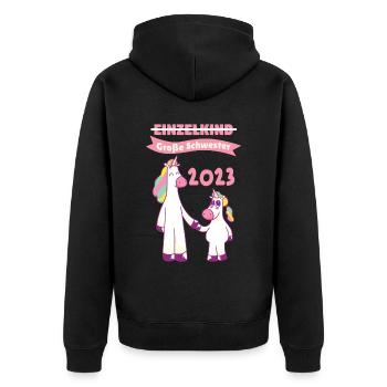 Schwester 2023 Einhorn Werdende Schwester - Unisex Premium Bio Zip Hoodie - Schwarz - Hinten - Nico (187cm)