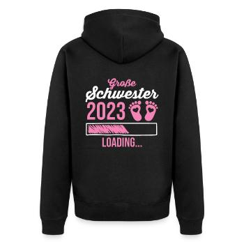 Schwester 2023 Schwanger Werdende Schwester - Unisex Premium Bio Zip Hoodie - Schwarz - Hinten - Nico (187cm)
