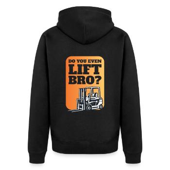 Do You Even Lift Bro? Gabelstapler - Unisex Premium Bio Zip Hoodie - Schwarz - Hinten - Nico (187cm)