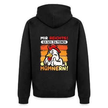 Ich geh zu meinen Hühnern! - Unisex Premium Bio Zip Hoodie - Schwarz - Hinten - Nico (187cm)