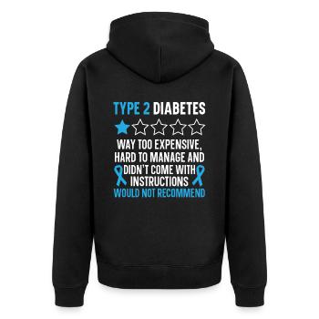 Typ 2 Diabetes T2D Warrior Diabetes Bewusstsein - Unisex Premium Bio Zip Hoodie - Schwarz - Hinten - Nico (187cm)