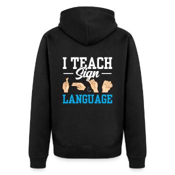 Ich Unterrichte Gebärdensprache Gebärden Awareness - Unisex Premium Bio Zip Hoodie - Schwarz - Hinten - Nico (187cm)