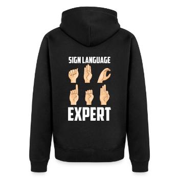Sign Language Expert Awareness Gestures Sign - Unisex Premium Organic Zip Hoodie - black - Back - Nico (187cm)