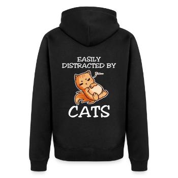 Easily Distracted By Cats - Unisex Premium Organic Zip Hoodie - black - Back - Nico (187cm)