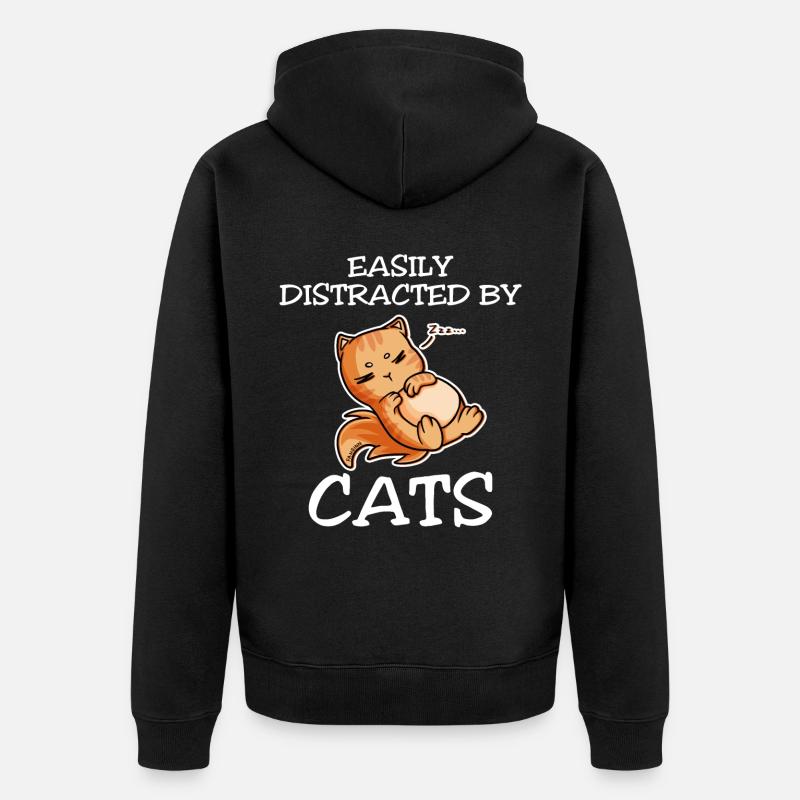 Facilement distrait par les chats - Veste à capuche bio Premium Unisexe - noir