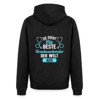 So Sieht Die Beste Krankenschwester Der Welt Aus - Unisex Premium Bio Zip Hoodie - Schwarz - Hinten - Nico (187cm)