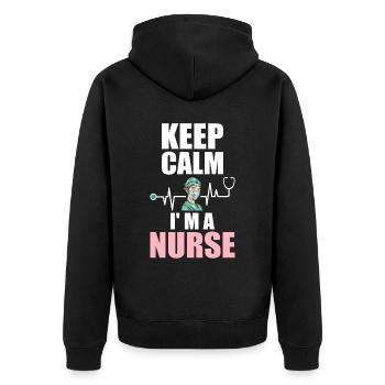 Keep Calm I' M A Nurse Heartbeat Doctor Health - Unisex Premium Bio Zip Hoodie - Schwarz - Hinten - Nico (187cm)