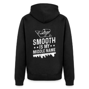 Smooth Is My Middle Name Betonbauer - Unisex Premium Bio Zip Hoodie - Schwarz - Hinten - Nico (187cm)