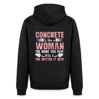 Concrete Is Like A Woman Betonbauer - Unisex Premium Bio Zip Hoodie - Schwarz - Hinten - Nico (187cm)