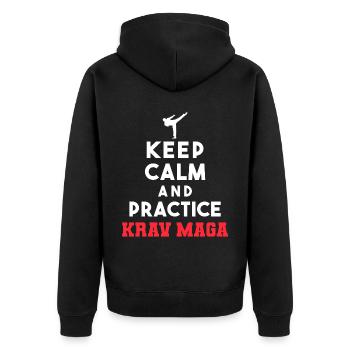 Krav Maga Apparel Israeli Self - Unisex Premium Bio Zip Hoodie - Schwarz - Hinten - Nico (187cm)