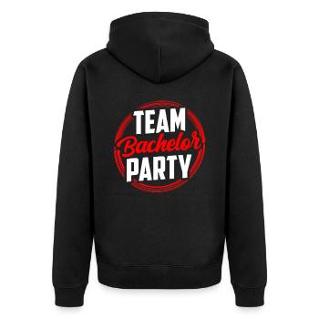 Team Junggesellenabschied Braut Junggeselle - Unisex Premium Bio Zip Hoodie - Schwarz - Hinten - Nico (187cm)
