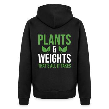 Vegan Gardening Quote Plants and Weights Thats All - Unisex Premium Organic Zip Hoodie - black - Back - Nico (187cm)