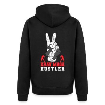 Krav Maga Apparel Israeli Self - Unisex Premium Bio Zip Hoodie - Schwarz - Hinten - Nico (187cm)