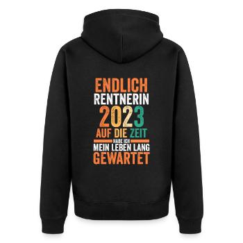 Pension 2023 Pensionärin Ruhestand Rentnerin Rente - Unisex Premium Bio Zip Hoodie - Schwarz - Hinten - Nico (187cm)