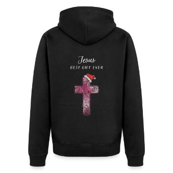 Nikolausmütze Kreuz Weihnachtsgottesdienst Jesus - Unisex Premium Bio Zip Hoodie - Schwarz - Hinten - Nico (187cm)