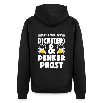 Bier Spruch Das Land Der Dich(t)er & Denker Prost - Unisex Premium Bio Zip Hoodie - Schwarz - Hinten - Nico (187cm)