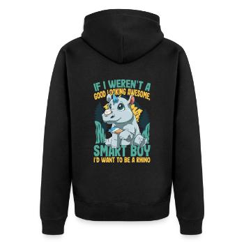 Nashorn malt sich Horn an - Unisex Premium Bio Zip Hoodie - Schwarz - Hinten - Nico (187cm)