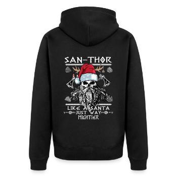 San-Thor - Santa Claus Viking Weihnachts Outfit - Unisex Premium Bio Zip Hoodie - Schwarz - Hinten - Nico (187cm)