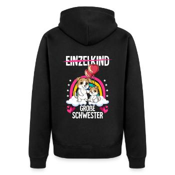 Ich werde Große Schwester Hunde - Unisex Premium Bio Zip Hoodie - Schwarz - Hinten - Nico (187cm)