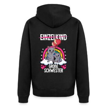 Ich werde Große Schwester Katzen - Unisex Premium Bio Zip Hoodie - Schwarz - Hinten - Nico (187cm)