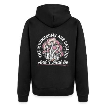 Die Pilze rufen und ich muss Pilze gehen - Unisex Premium Bio Zip Hoodie - Schwarz - Hinten - Nico (187cm)