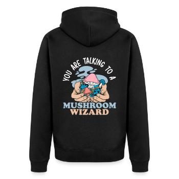 Du sprichst mit einem Pilzzauberer Mykologie - Unisex Premium Bio Zip Hoodie - Schwarz - Hinten - Nico (187cm)