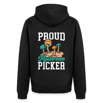 Proud Mushroom Picker Mycology Morel Hunting - Unisex Premium Organic Zip Hoodie - black - Back - Nico (187cm)