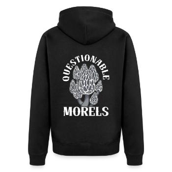 Questionable Morels Mushroom Mycology Foraging - Unisex Premium Organic Zip Hoodie - black - Back - Nico (187cm)